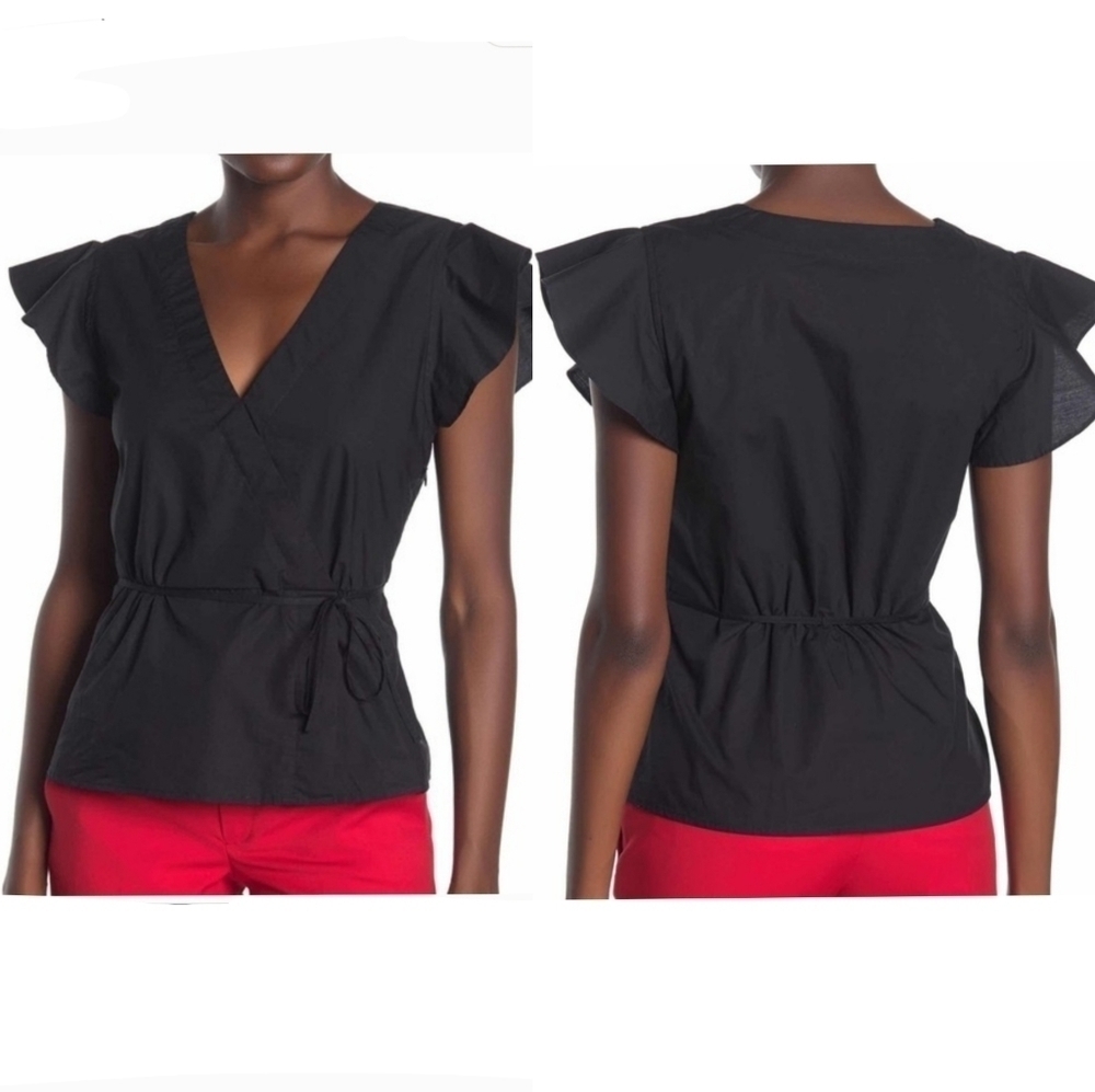 {4} J. Crew Poplin Flutter Sleeve Faux Wrap Top